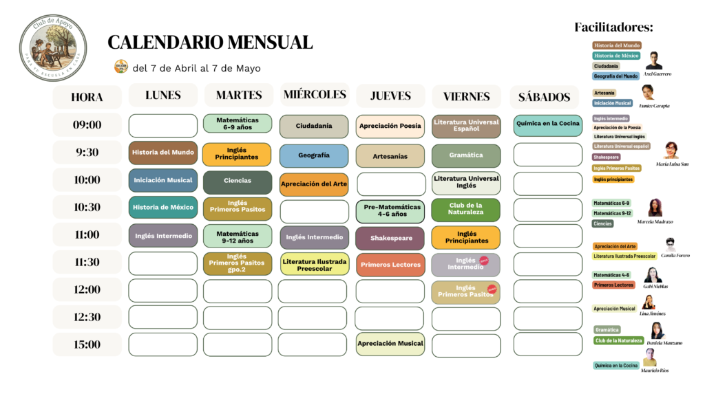 Club de apoyo para tu escuela en casa